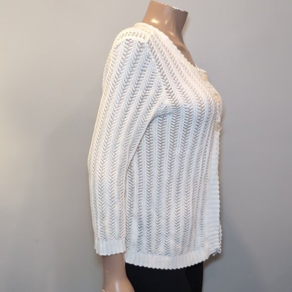 JONES NEW YORK Open Knit Cardigan Sweater Long Sleeve White Spring Buttoned - Picture 10 of 13